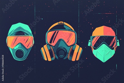 Stylish Neon Gas Masks Art Protective Gear Safety Equipment Abstract Design