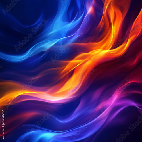 Abstract Vibrant Swirling Flames Blue Orange Purple Energy Flow Background