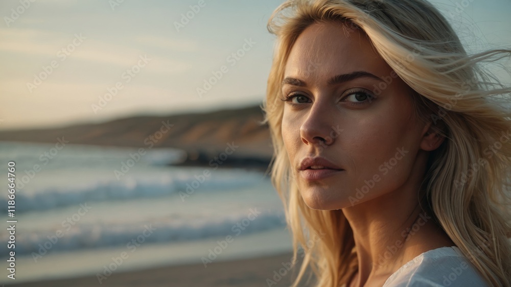 Portrait of a Beautiful blond woman smiling on a beach Portrait of a Beautiful blond woman smiling on a beach