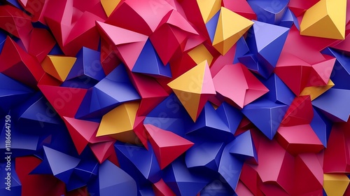 Vibrant Geometric Shapes in Red, Blue, and Yellow with Dynamic Depth