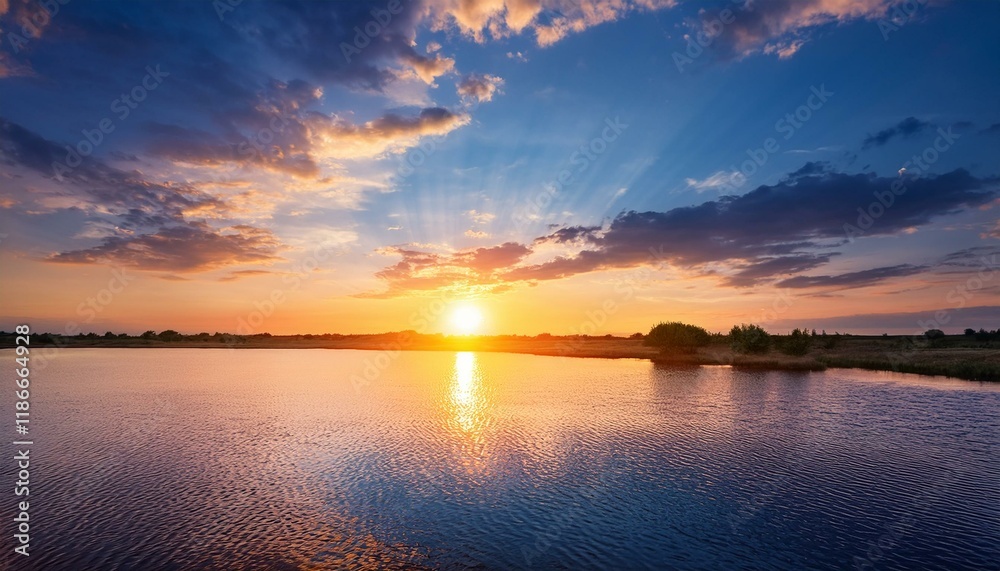 Fototapeta premium landscape with water and sun sunset nature sky travel summer sunrise outdoor background cloud evening
