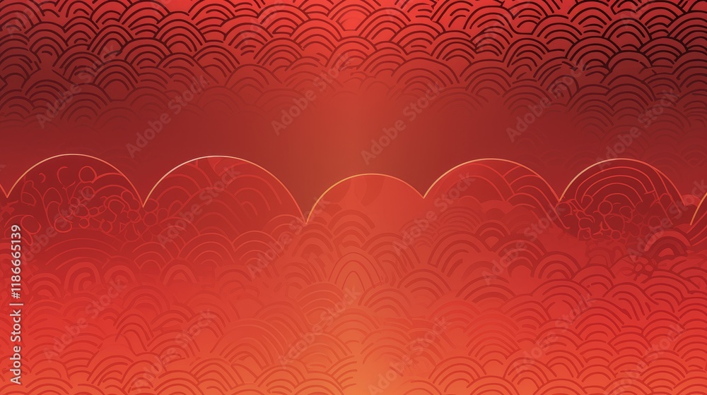 Red Gradient Background with Traditional Chinese New Year Patterns of Circles and Stars for Joyous Celebration. Stylish Dark Crimson and Light Coral Touch in Artistic Design. Red Gradient Background with Traditional Chinese New Year Patterns of Circles and Stars for Joyous Celebration. Stylish Dark Crimson and Light Coral Touch in Artistic Design.