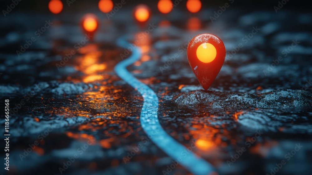A red pin above a map with a blur effect background A red pin above a map with a blur effect background