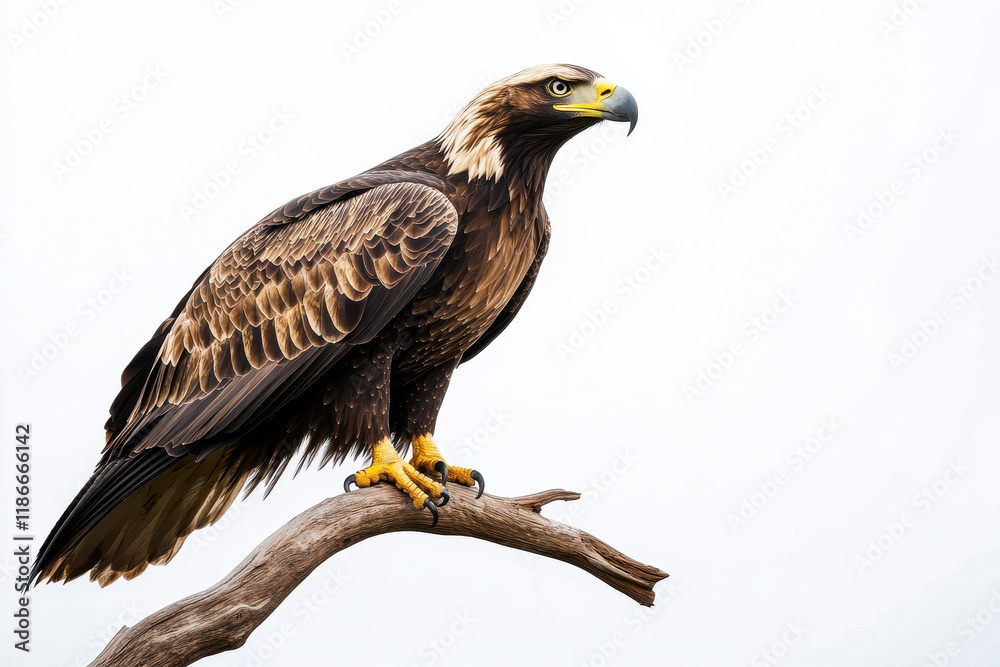 Fototapeta premium Majestic eagle perched on a branch, showcasing its powerful presence and striking features.