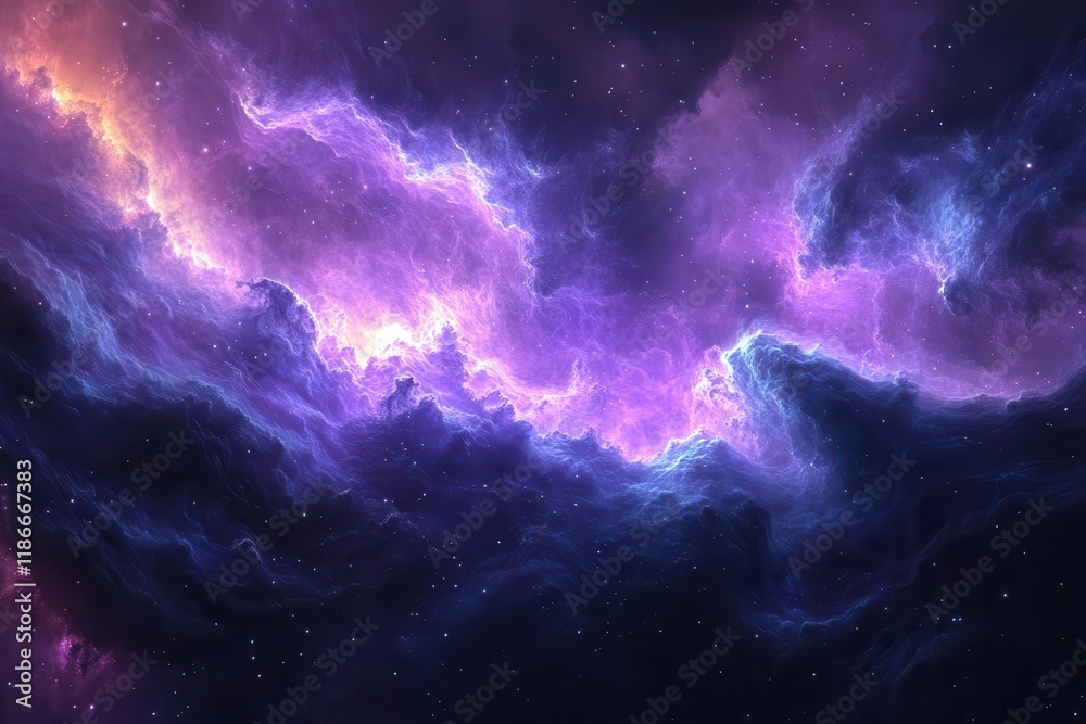 Fototapeta premium abstract cosmic storm digital art background ethereal purple-blue nebula with swirling mist and luminescent fog clouds creating mysterious galaxy-like formation in deep space