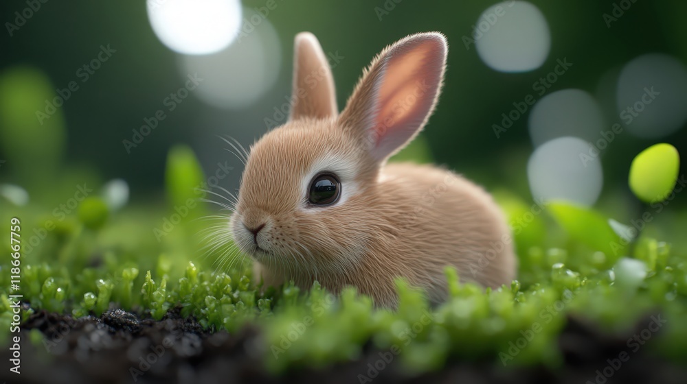 Fototapeta premium A baby rabbit is sitting in the grass