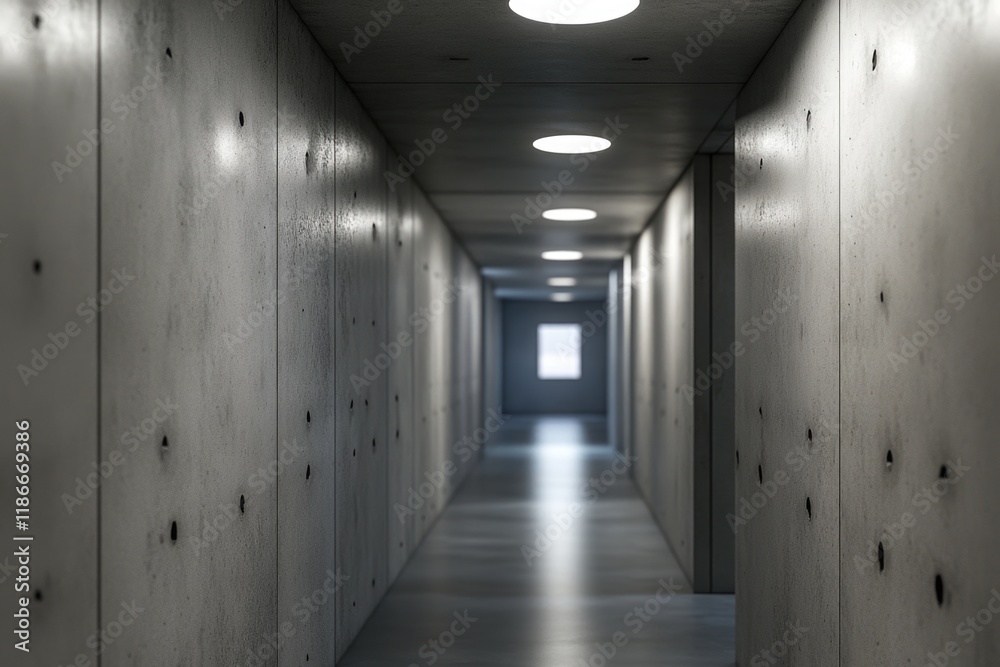 A long corridor with a bright light at the end, ideal for use in architecture, interior design, or mystery scene photography A long corridor with a bright light at the end, ideal for use in architecture, interior design, or mystery scene photography