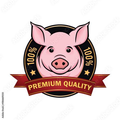 Premium Quality Pork Meat Badge Design - 100 % Fresh Organic Seal Logo.