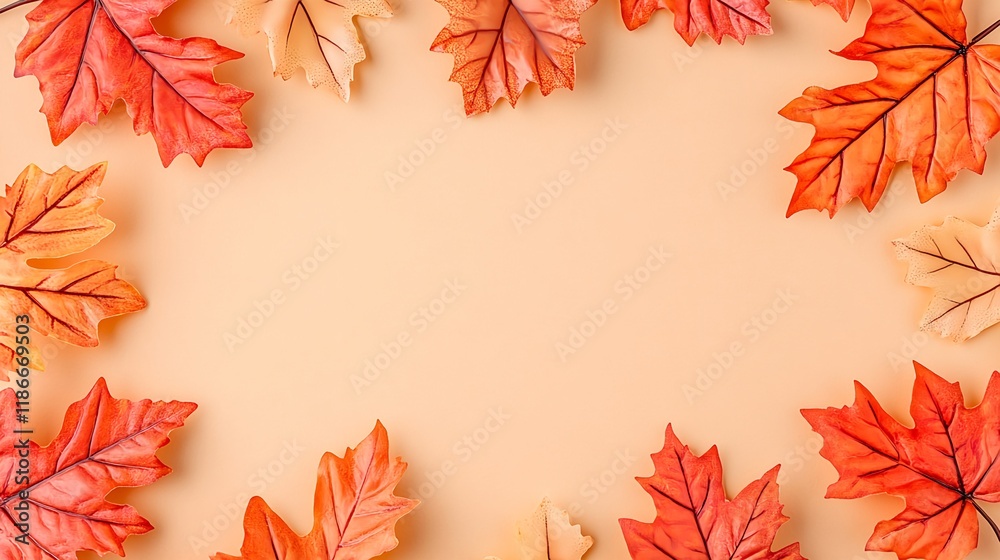 Vibrant Autumn Leaves on Beige Background for Natural Decor Vibrant Autumn Leaves on Beige Background for Natural Decor