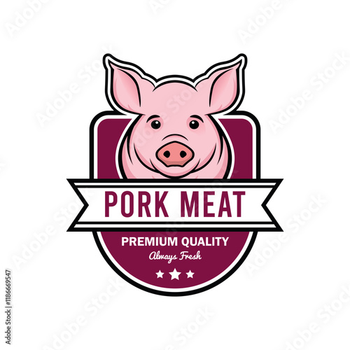 Premium Quality Pork Meat Badge Design - 100 % Fresh Organic Seal Logo.