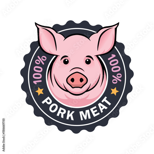 Premium Quality Pork Meat Badge Design - 100 % Fresh Organic Seal Logo.