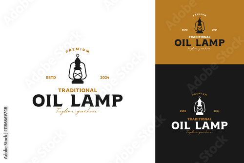 Traditional vintage oil lamp logo design for night and outdoor vector illustration