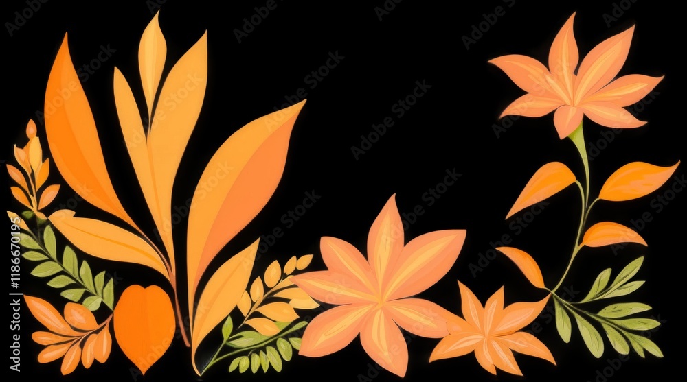 High-Detail Vibrant Botanical Elements with Florals and Leaves for Artistic Designs High-Detail Vibrant Botanical Elements with Florals and Leaves for Artistic Designs