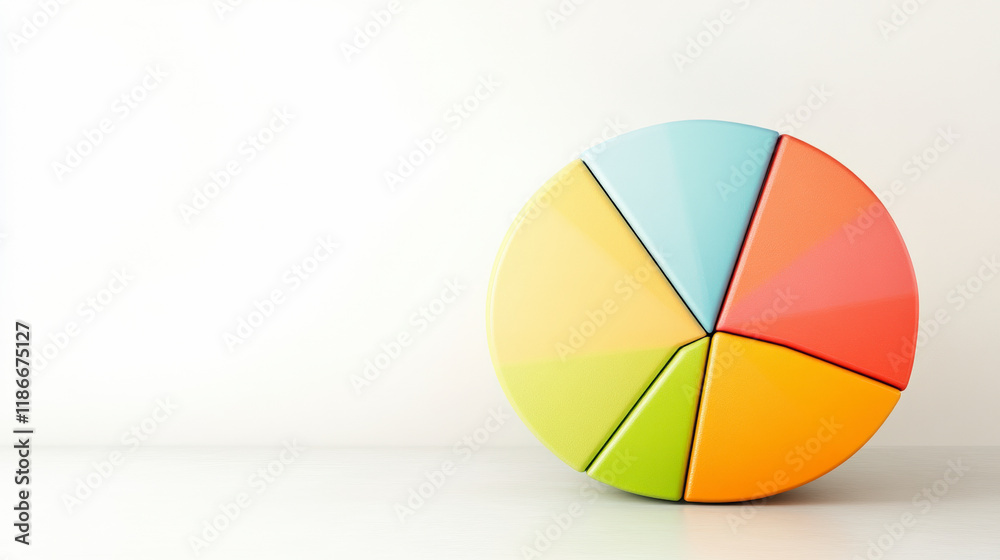 Fototapeta premium Colorful 3D pie chart showcasing data visualization, business analytics, and market trends. Enhance reports with engaging graphic presentations.