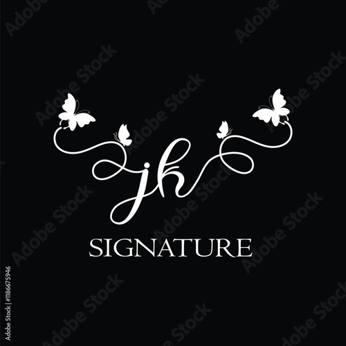 JK Handwritten initial letter, JK simple signature vector logo with butterfly shape variation, beauty, photography letter logo design. J K photo