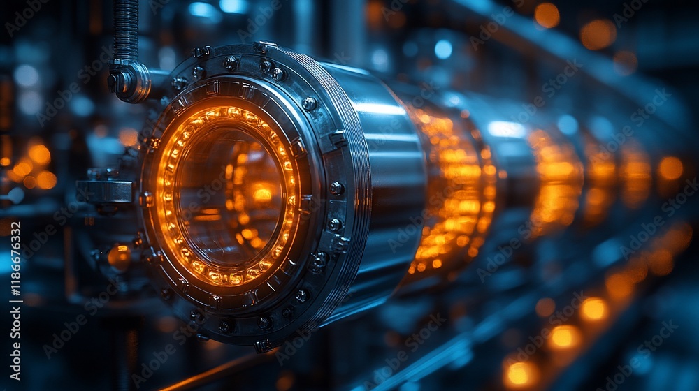 Illuminated Industrial Cylindrical Machine Component Closeup Illuminated Industrial Cylindrical Machine Component Closeup