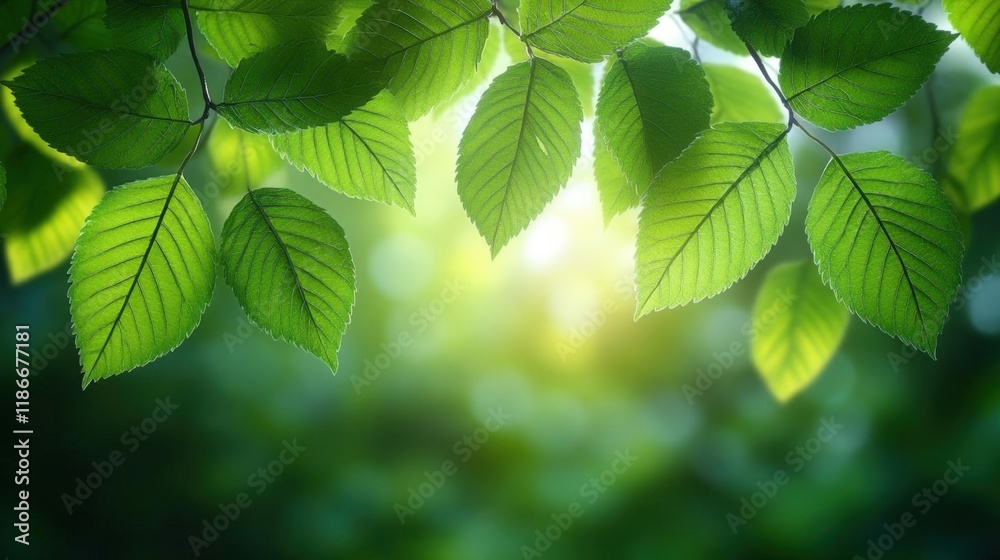 Close-up of vibrant green leaves illuminated by sunlight, showcasing the beauty of nature's details and textures Close-up of vibrant green leaves illuminated by sunlight, showcasing the beauty of nature's details and textures