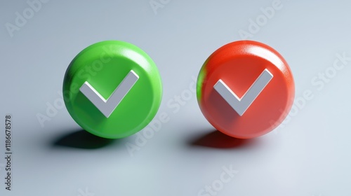 Two buttons with a red and green color scheme, featuring a check mark icon