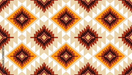 Navajo tribal ethnic Aztec seamless pattern. South Western motif Mexican. Vector Navajo textile. Boho rug Woven carpet decor style. Design for Batik, fabric, clothing. Geometric ornament Indian.