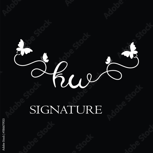 KW Handwritten initial letter, KW simple signature vector logo with butterfly shape variation, beauty, photography letter logo design. K W