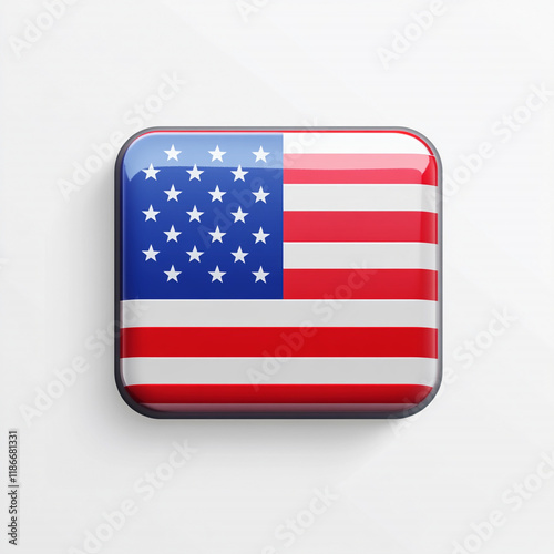 Glossy Square Button Featuring the American Flag USA Patriotic Emblem National Symbol