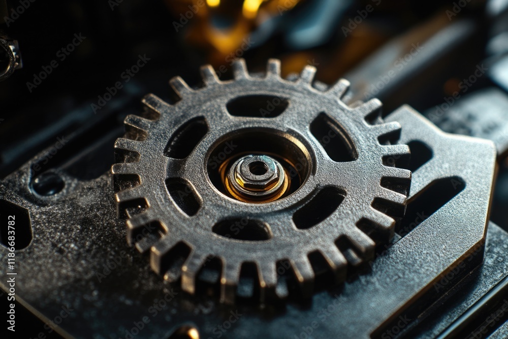 A detailed view of a metal gear wheel, suitable for mechanical or industrial designs A detailed view of a metal gear wheel, suitable for mechanical or industrial designs