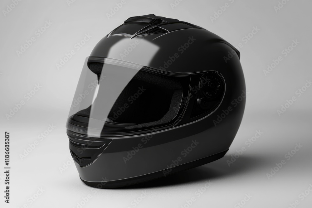 A close-up shot of a black motorcycle helmet on a white background, perfect for use in travel or sports-themed projects A close-up shot of a black motorcycle helmet on a white background, perfect for use in travel or sports-themed projects