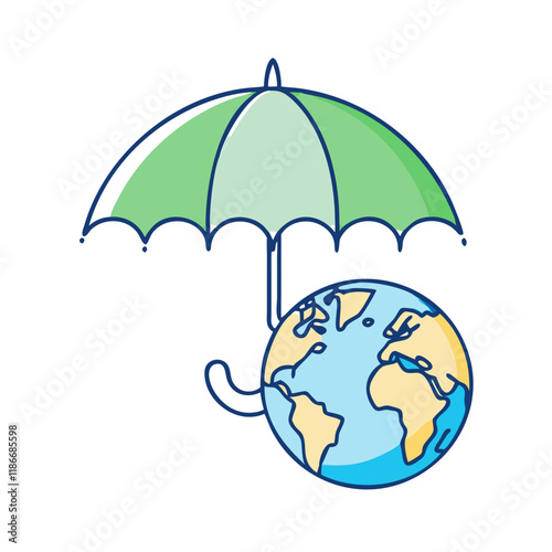 earth protected by umbrella vector icon, earth day vector illustration - simple illustration of earth protected by umbrella perfect for logos, and earth day-themed designs. photo