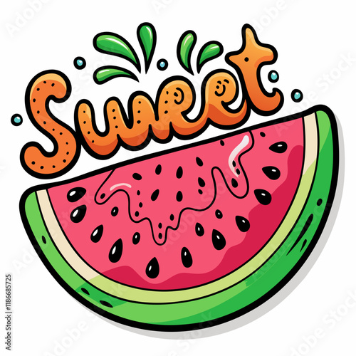  a slice of juicy watermelon with splashes around it and include the words "Sweet Summer" 