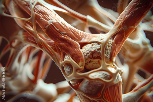 Intricate Structure of Human Joint with Bones, Cartilage, Ligaments, Muscles, and Tendons in Harmony photo