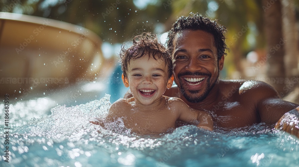 Father and son enjoying quality time together at the swimming pool Father and son enjoying quality time together at the swimming pool