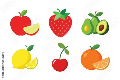 Set of fruits colorful vector illustration