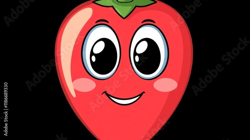 Cartoon strawberry with a happy face. photo