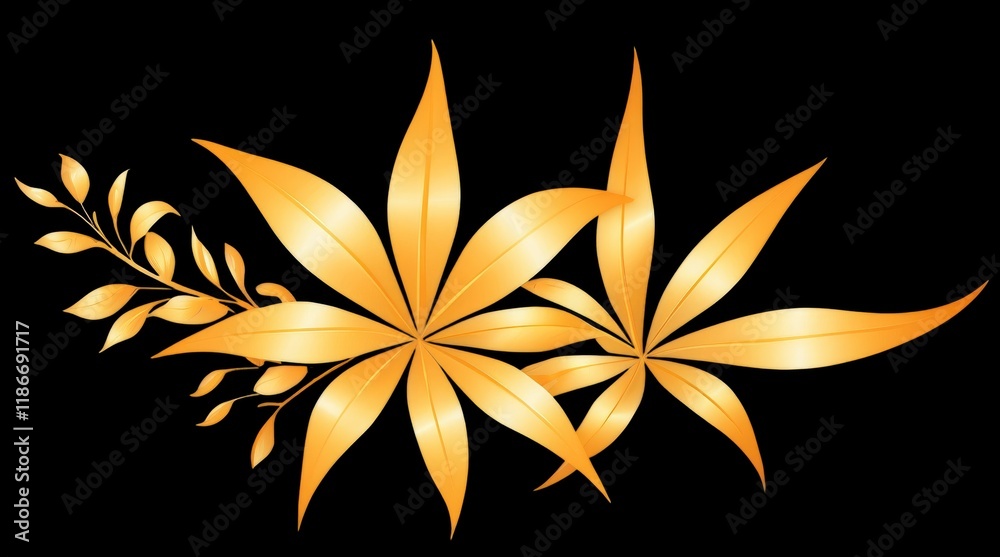 Detailed Vibrant Botanical Elements with High-Quality Floral Design in Golden Hues Detailed Vibrant Botanical Elements with High-Quality Floral Design in Golden Hues
