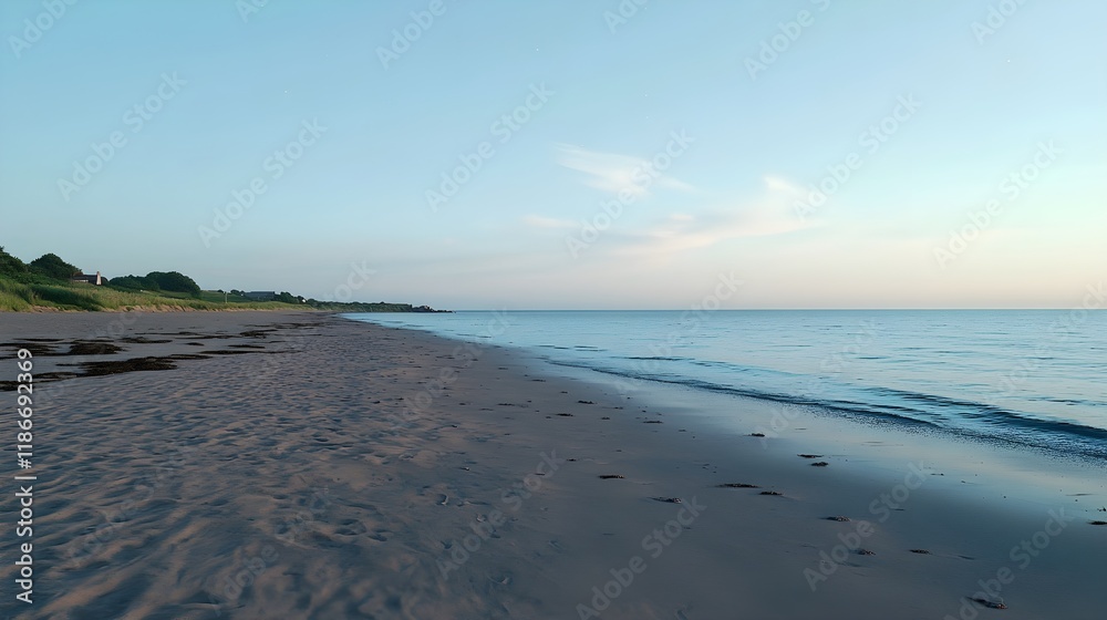 Obraz premium Serene Beach Landscape Under Calm Starry Sky in Blue Tones