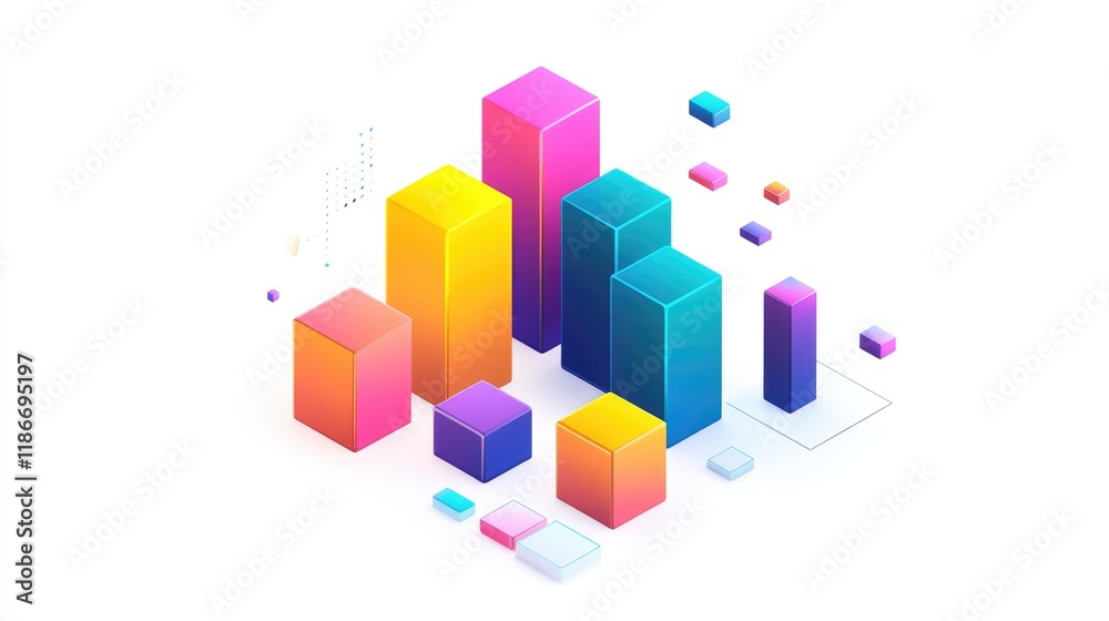 A colorful bar chart clipart, business graph element, 3D isometric illustration, vibrant, isolated on white background A colorful bar chart clipart, business graph element, 3D isometric illustration, vibrant, isolated on white background