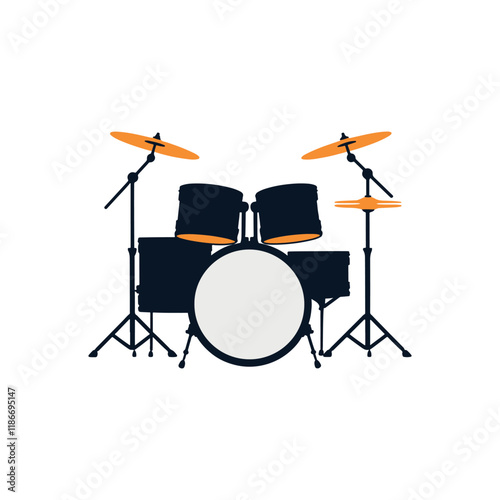 musical percussion drum set rythm composition equipment icon collection set silhouette vector flat design illustrations