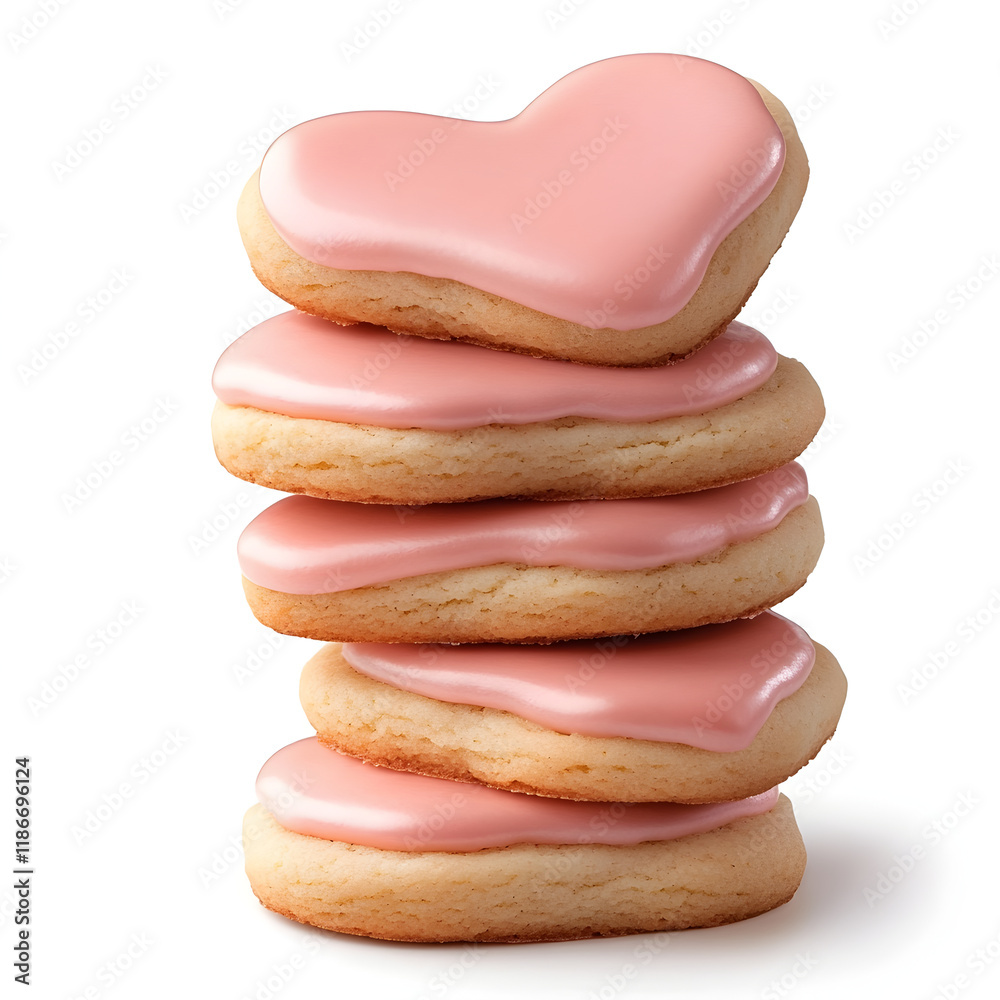 Delicious heart shaped cookies stacked with pink frosting, perfect for celebrations