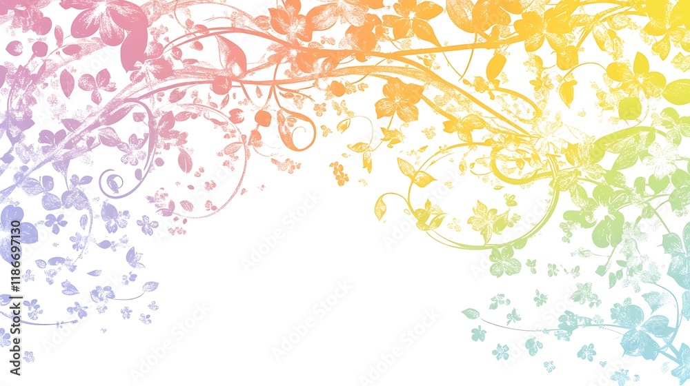 Pastel Floral Design With Swirling Vines And Blossoms Pastel Floral Design With Swirling Vines And Blossoms