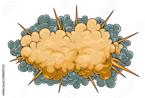 Explosive cloud rising above a chaotic battlefield