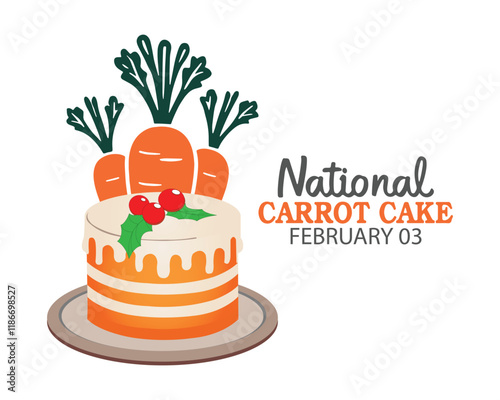 National Carrot Cake Day vector. Delicious slice of carrot cake on a plate icon vector. Piece of cake with carrot drawing. February 3.