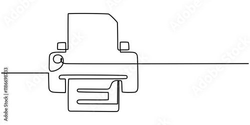 printer outline coloring book page line art illustration digital drawing, Printer silhouette icon, continuous one line drawing, large printer icon isolated on white background, Printing document.