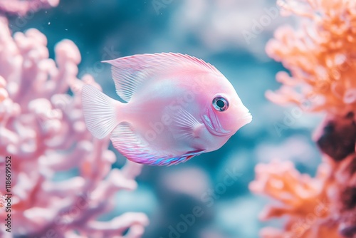 A UV lens in action, capturing a glowing fish in a dark aquarium, with its colors vividly illuminated