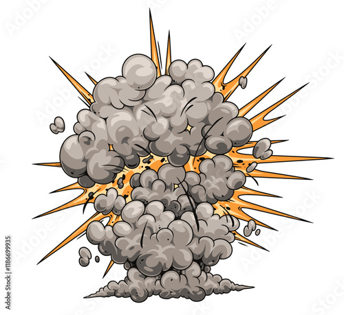 Explosion with smoke and debris in a cartoon style