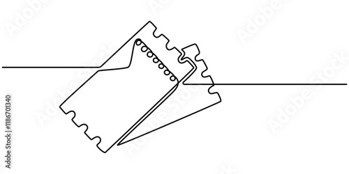 Ticket Single Line Icon, Concert or Movie Ticket, Continuous one line drawing cinema ticket. Vintage cinema ticket isolated on a white background. Vector illustration, Single continuous line drawing.