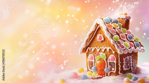 Festive Gingerbread House Decorated With Colorful Candies photo