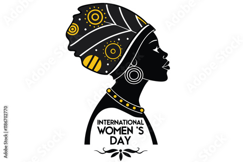 A Silhouette of a woman in African tribal clothing, with glowing patterns of cultural symbols
