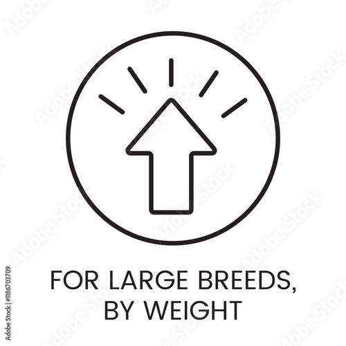 An icon of an upward arrow inside a circle in vector, symbolizing growth or suitability for large breeds by weight, with an editable stroke
