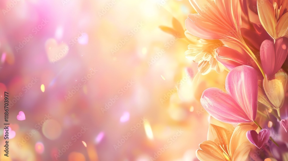 abstract blurred yellow background with flowers for Valentine's Day abstract blurred yellow background with flowers for Valentine's Day