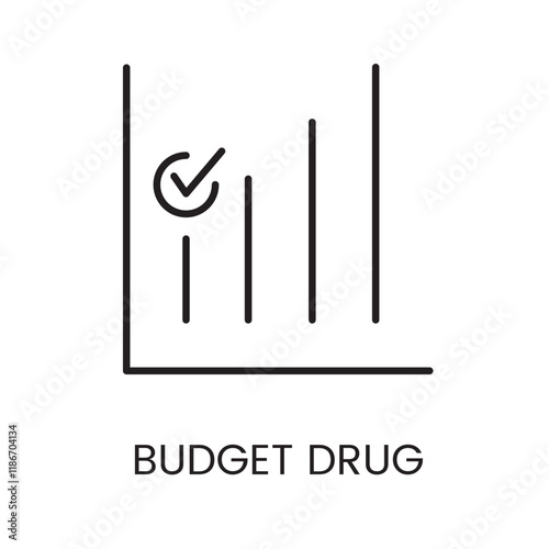 An icon of a chart with a check mark in vector, symbolizing budget drug planning, with an editable stroke